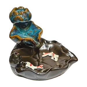 Incensário Invertido Cone Cascata Lago Carpa Cerâmica