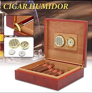 Caixa Umidora Para Charuto De Cedro Com Higrômetro