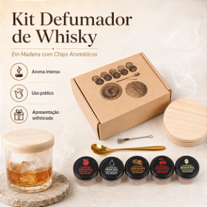 Kit Defumador de Whisky em Madeira com Maçarico e Chips Aromáticos