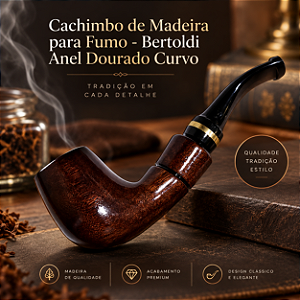 Cachimbo de Madeira para Fumo - Bertoldi Anel Dourado Curvo