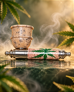 Cachimbo de Pedra com Detalhes Metálicos e Folha Verde – Desmontável