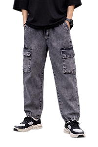 Calça Cargo jeans (marmorizada)