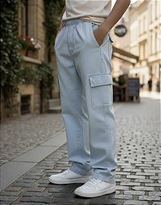 Calça cargo jeans clara juvenil
