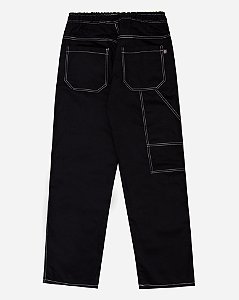 Calça Reta Sarja Carpinteiro (preta linhas brancas)