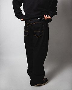 Calça Reta jeans grafite/ocre (cinto)