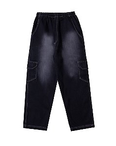 Calça Cargo jeans preta com lavagem