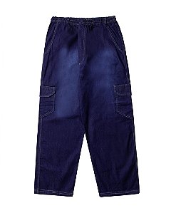 CALÇA CARGO JEANS ESCURA COM LAVAGEM