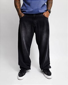 Balão jeans preta com lavagem (cinto)