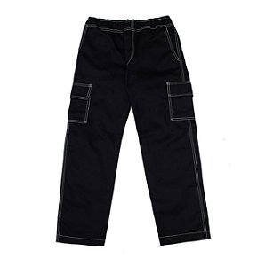 Calça Cargo Juvenil Preta com Linhas Brancas