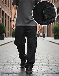 Calça Cargo Jeans Preta Juvenil