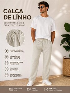 Calça reta linho (bege)