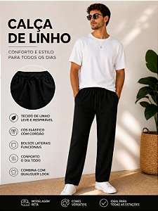 Calça reta linho (preto)