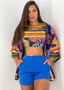 Short Feminino Alfaiataria Azul BIC - Cris Oliver Moda Feminina