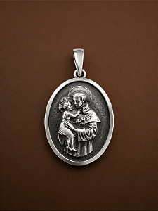 Pingente Medalha de Santo Antônio em Prata 925