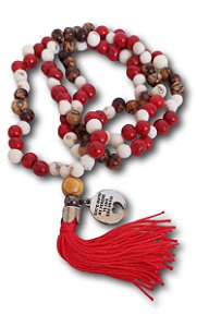 Japamala 108 Contas Açaí Vermelho, Branco e Natural com Medalha Ho'oponopono e Tassel de Seda