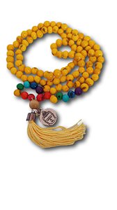 Japamala de Açaí com Cores dos 7 Chakras, 108 Contas, Medalha de Buda e Tassel de Seda