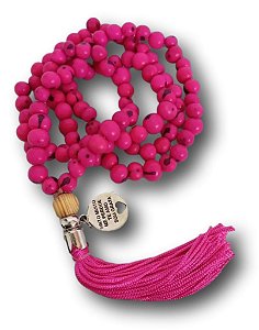 Japamala 108 Contas de Açaí Rosa Pink com Medalha Ho'oponopono e Tassel de Seda