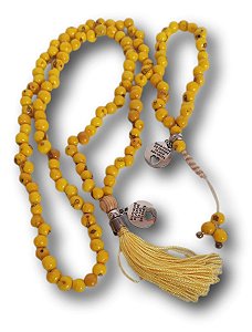 Japamala 108 Contas e  27 Contas com Semente de Açaí Amarelo, Medalha Ho'oponopono e Tassel de Seda
