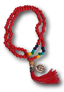 Japamala Cores dos 7 Chakras Vermelho - 108 Contas,Tassel de Seda e Medalha de Buda | Bijuterias Energéticas