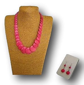 Conjunto Colar + Brincos Pedra Howlita Rosa Ref 9891