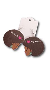 Brinco Artesanal Em Mdf Pintado Modelo Afro I Love My Hair Ref.2272