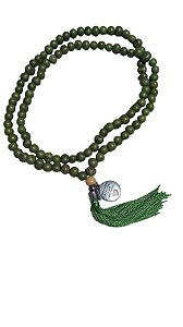 Japamala 108 Contas de Açaí Verde com Medalha Ho'oponopono e Tassel de Seda