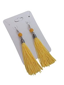 Brinco Pingente Tassel de Seda Amarelo com Sementes de Açaí - 10cm  Antonio Bijuterias