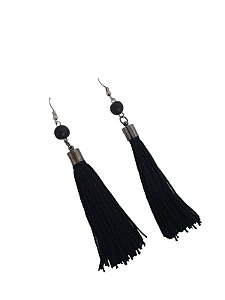 Brinco Pingente Tassel de Seda Preto com Sementes de Açaí - 10cm  Antonio Bijuterias