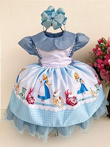 Vestido Infantil Temático Luxo Alice No País das Maravilhas
