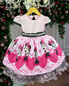 Vestido Infantil Luxo Temático Minnie/Minie Rosa