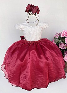 Vestido Infantil Anabru Marsala e Off