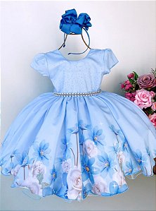 Vestido Giovanella Florido Azul Bebê