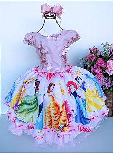 Vestido Juvenil Lig Lig Temático Princesas Disney Rosa