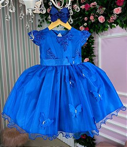 Vestido Marie Azul Royal Jardim Encantado Renda Realeza