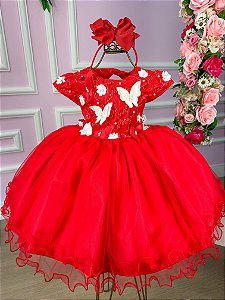 Vestido Infantil Marie Jardim Encantado Vermelho