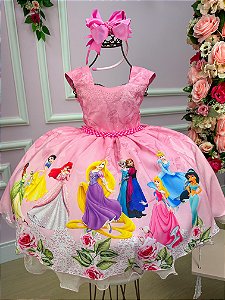 Vestido Juvenil Temáticos da Gigi Princesas Disney Rosa
