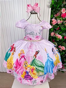 Vestido Temáticos Kids Princesas Disney Rosa Bebê