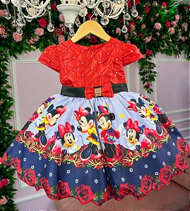 Vestido Infantil Temáticos Luxo Minnie/Minie Vermelho
