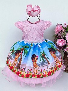 Vestido Infantil Temáticos Luxo Moana Baby Rosa