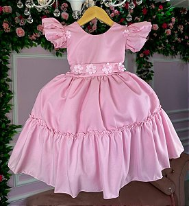 Vestido Infantil Lig Lig Rosa Cinto Florzinha