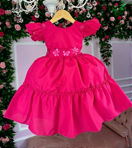 Vestido Infantil Lig Lig Pink Cinto Florzinha