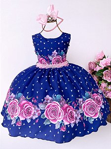 Vestido Juvenil Miss Cherry Azul Royal Florido