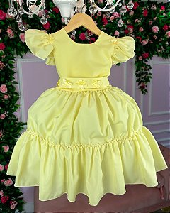 Vestido Infantil Lig Lig Amarelo Cinto Florzinha