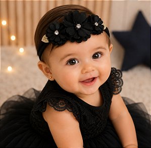 Faixa Belli Flor e Strass Preto