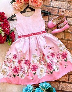 Vestido Princesa Belli Borboletas Rosa Bebe