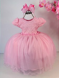 Vestido Menina Bonita Rosa Bebe Peito Rendado