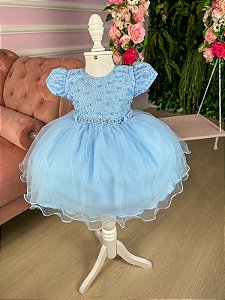 Vestido Menina Bonita Bebe Azul Rendado
