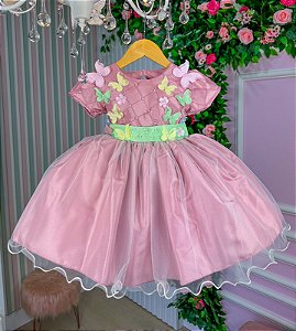 Vestido Infantil Marie Jardim Encantado Rosê