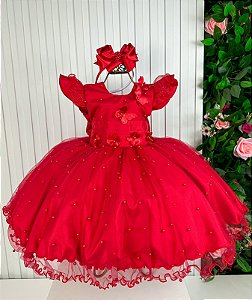 Vestido Infantil Princesa Jardim Encantado Vermelho