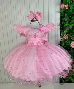 Vestido Infantil Princesa Jardim Encantado Rosa
